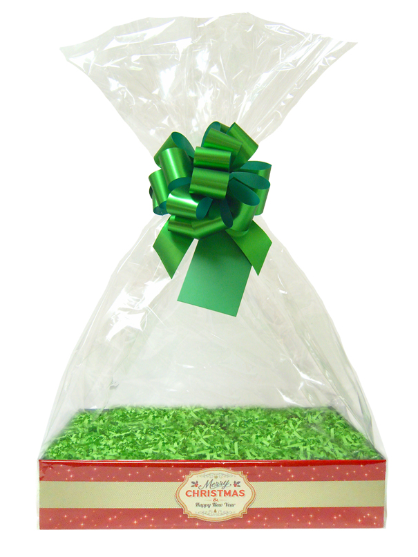Complete Gift Basket Kit - (Small) MERRY CHRISTMAS EASY FOLD TRAY/GREEN ACCESSORIES