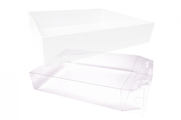 10 x Easy Fold Trays with Acetate Boxes - (30x20x6cm) MEDIUM WHITE TRAYS/CLEAR ACETATE BOXES