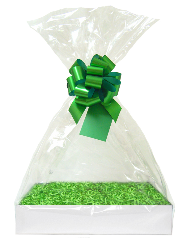 Complete Gift Basket Kit - (Large) WHITE EASY FOLD TRAY / GREEN ACCESSORIES