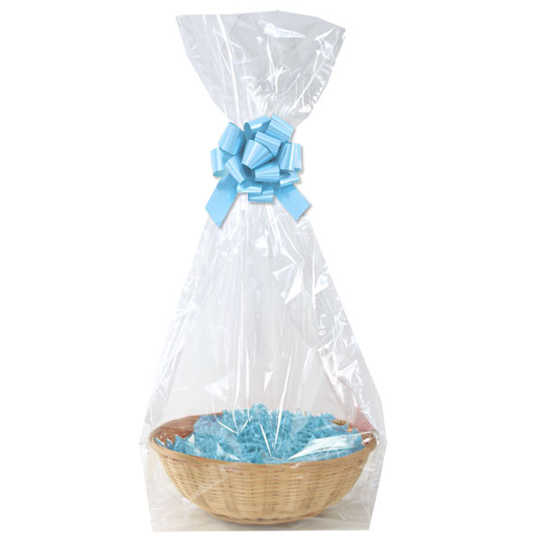 Complete Gift Basket Kit - (23cm diameter) BAMBOO MEDIUM ROUND / BLUE ACCESSORIES