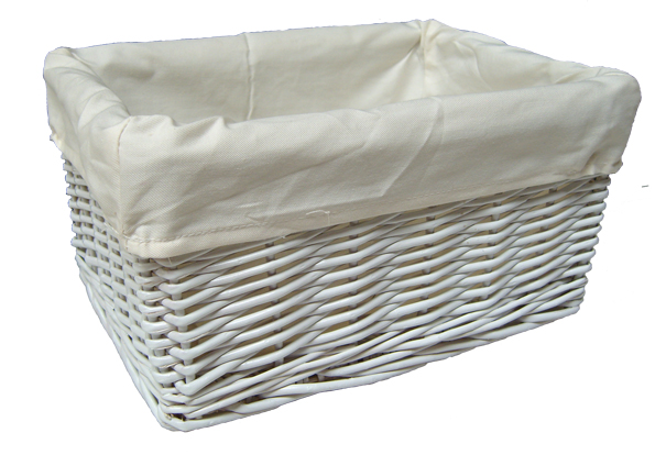 WHITE Wicker Storage Basket CREAM Lining - 24x18x12cm