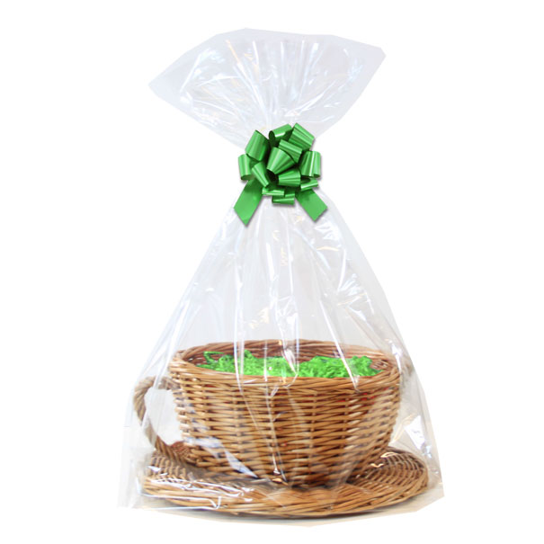 Gift Basket Kit - (Medium) WICKER CUP & SAUCER / GREEN ACCESSORIES