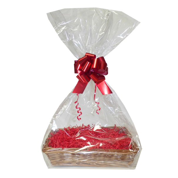 Complete Gift Basket Kit - (47x36x9cm) STEAMED WICKER TRAY / RED ACCESSORIES