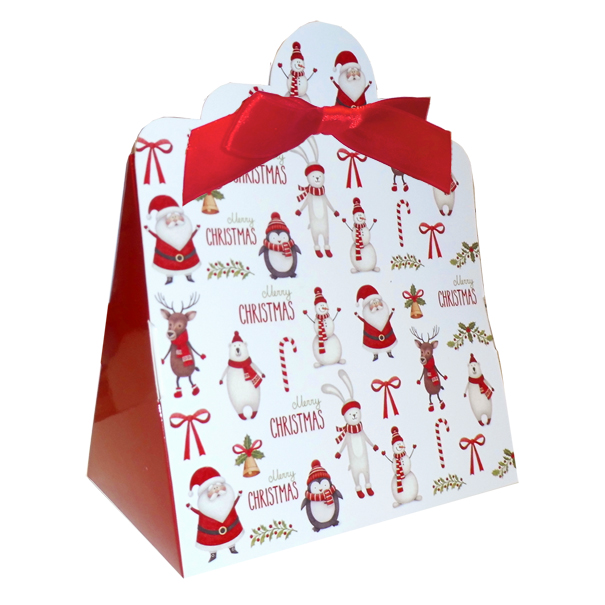 Triangle Gift Boxes with Mini Bows - LARGE CHRISTMAS CHARACTER/RED BOWS (pk10)
